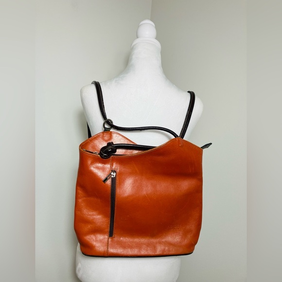 Florence italy Handbags - Florence BROWN GENUINE LEATHER SHOULDER BAG CONVERTIBLE BACKPACK PURSE Zip